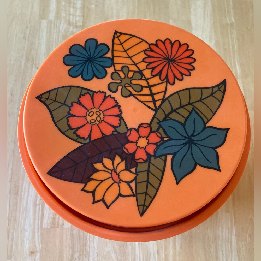 3, 1970’s Rubbermaid nesting food storage canisters orange floral design - Picture 6 of 15